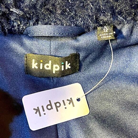 KIDPIK Fuzzy Bomber Jacket Super Dark Navy Almost Black Girls Size 12 L Zip Up - Picture 6 of 10
